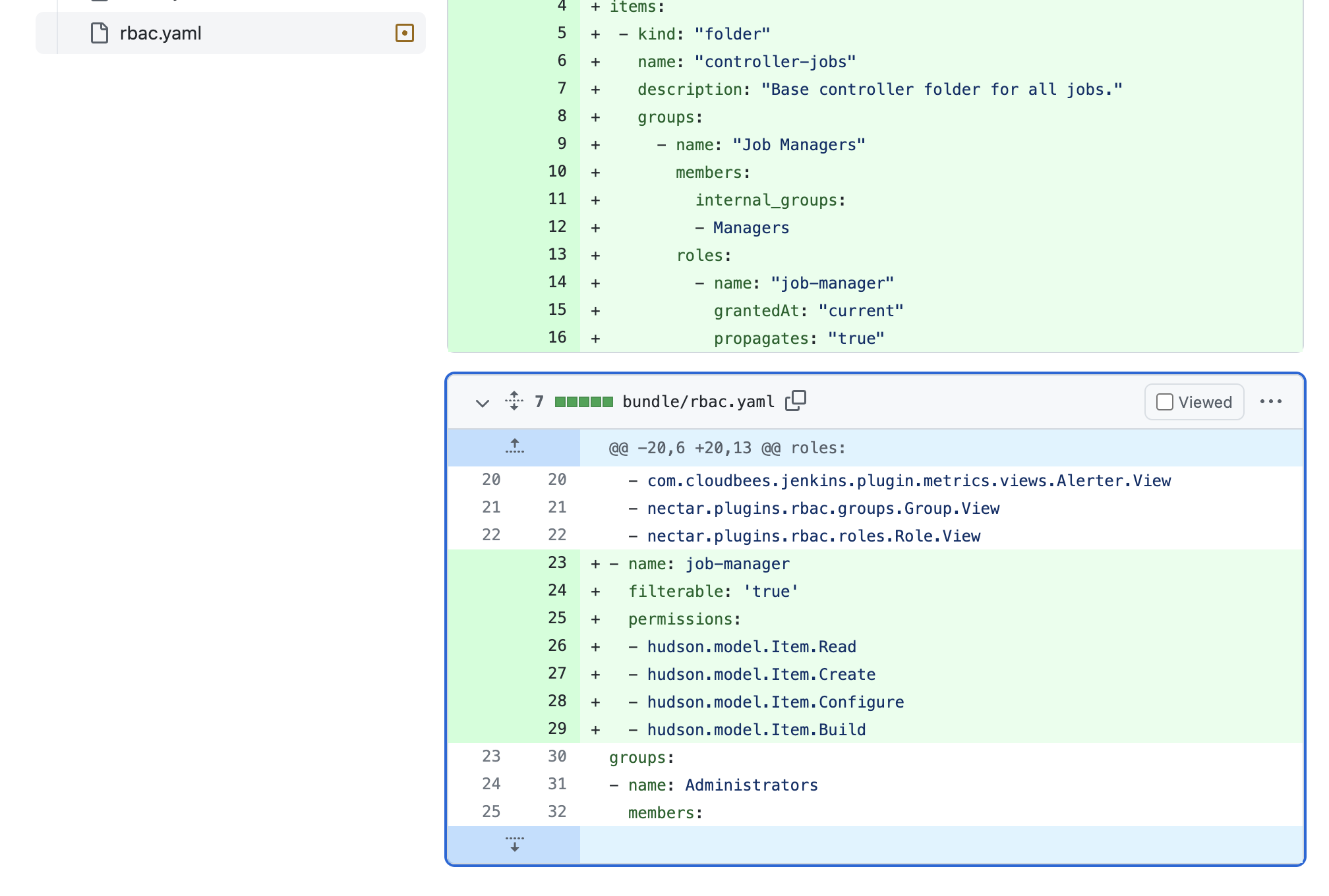 folder rbac.yaml changes