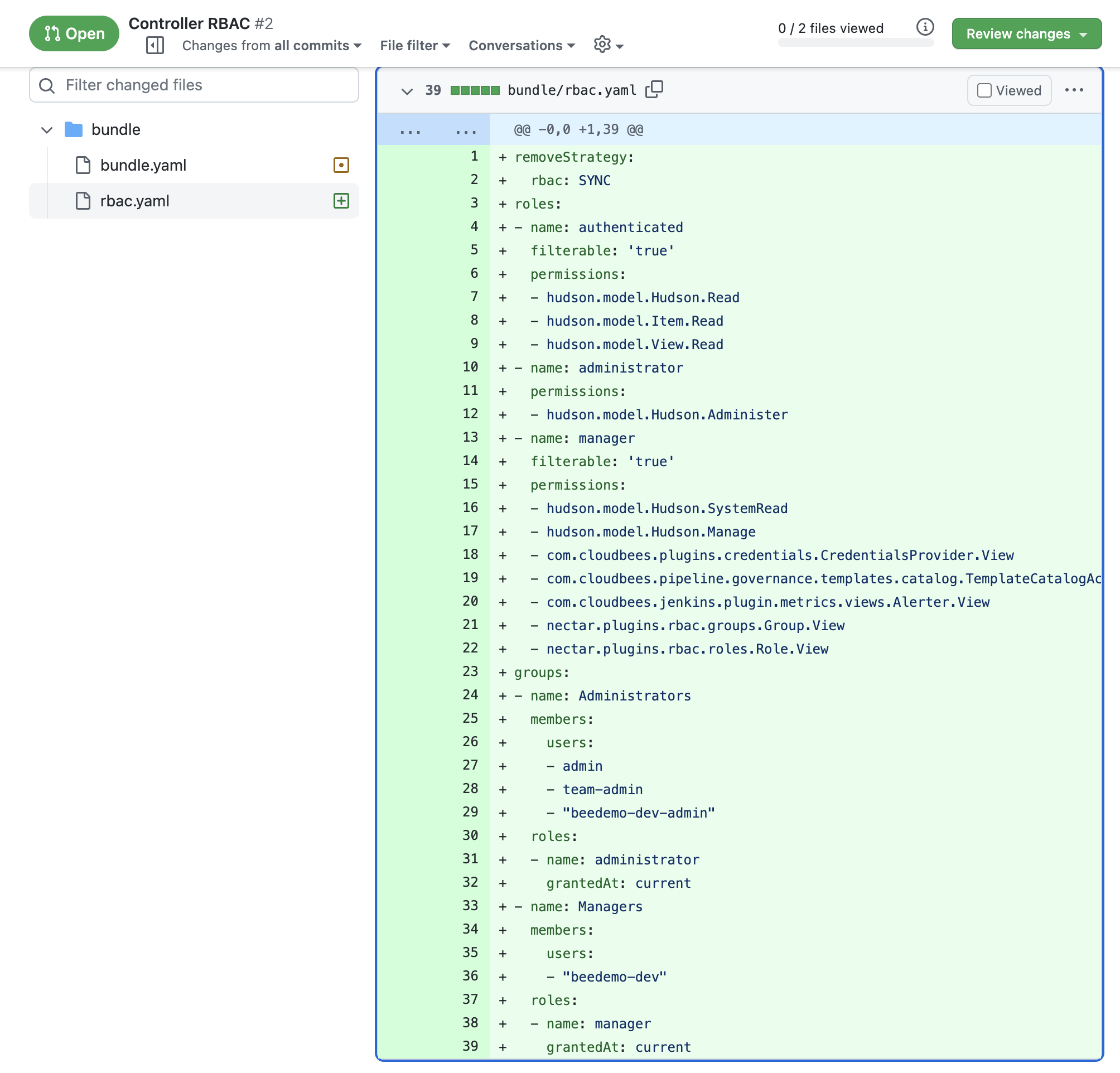 rbac.yaml changes