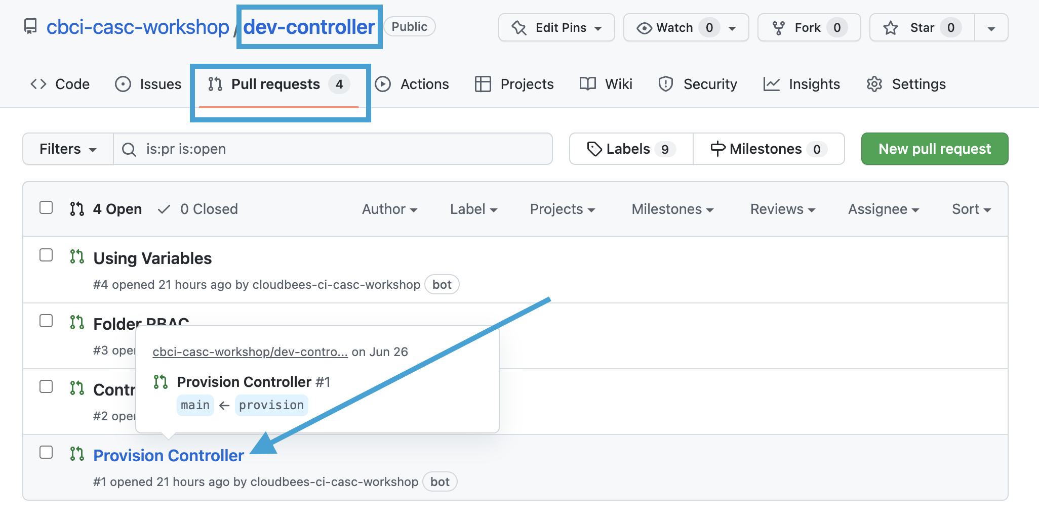 Provision Controller PR link